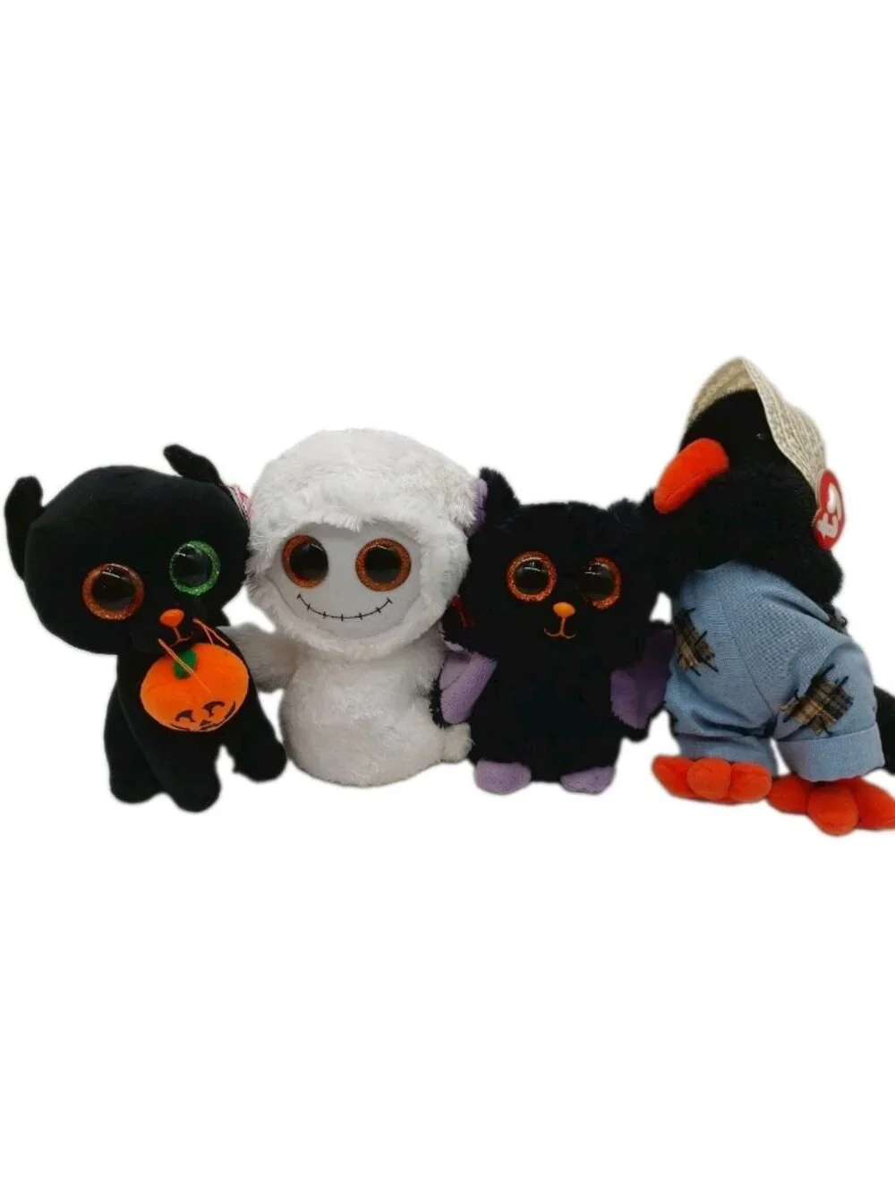 Ty Beanie Boos Cat Ghost Bat Scarecrow Lot Of 4 Plush Stuffed Animal Halloween